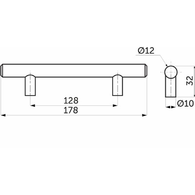 Ручка-рейлинг d12 128/178 сталь черный матовый AKS 89074